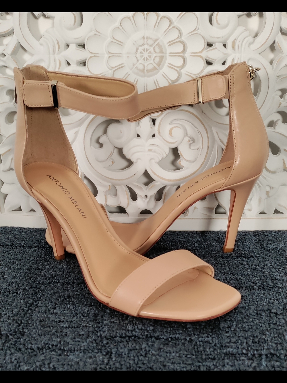 Antonio Melani Nude Leather Ankle-Strap Heels-Size 8.5